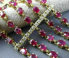 ESTATE WIDE 26.91CT DIAMOND & RUBY 14KT YELLOW GOLD 3D MULTI ROW TENNIS BRACELET