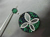 ESTATE LARGE 3.03CT DIAMOND SAPPHIRE & EMERALD 14KT WHITE GOLD FLOWER EARRINGS