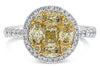 WIDE 1.88CT WHITE FANCY YELLOW DIAMOND 18KT 2 TONE GOLD MULTI SHAPE CLUSTER RING