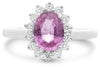 ESTATE 1.70CT DIAMOND & AAA PINK SAPPHIRE 18K WHITE GOLD 3D OVAL ENGAGEMENT RING