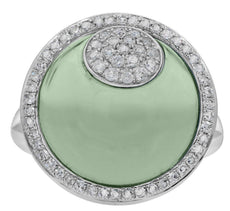 ESTATE 8.02CT DIAMOND & AAA GREEN AMETHYST 14KT WHITE GOLD OVAL CIRCULAR RING