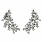 ESTATE 1.26CT DIAMOND 18KT WHITE GOLD 3D CLASSIC FLOWER LEAF HANGING EARRINGS