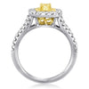 1.31CT WHITE FANCY YELLOW DIAMOND 14K 2 TONE GOLD CUSHION SQUARE ENGAGEMENT RING
