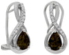 1.30CT DIAMOND & AAA SMOKY QUARTZ 14KT WHITE GOLD 3D ROUND & PEAR SHAPE EARRINGS