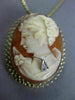 ESTATE LARGE DIAMOND 14KT TWO TONE GOLD 3D HANDCRAFTED LADY CAMEO PENDANT #25491