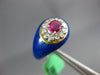 ESTATE .60CT DIAMOND & AAA RUBY & BLUE ENAMEL 18K YELLOW GOLD 3D FLOWER FUN RING