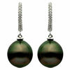 ESTATE .11CT DIAMOND & AAA TAHITIAN PEARL 14K WHITE GOLD 3D FUN HANGING EARRINGS