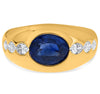 LARGE 2.77CT DIAMOND & AAA SAPPHIRE 14K YELLOW GOLD OVAL & ROUND BEZEL MENS RING
