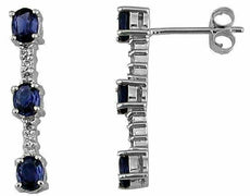 ESTATE 1.62CT DIAMOND & AAA SAPPHIRE 14K WHITE GOLD THREE STONE HANGING EARRINGS