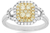 .61CT WHITE & CANARY DIAMOND 14KT WHITE GOLD 3D CLUSTER OCTAGON ANNIVERSARY RING