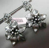 ESTATE LARGE .42CT ROUND DIAMOND 14KT BLACK GOLD 3D FLOWER LEAF HANGING EARRINGS