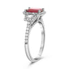 1.53CT DIAMOND & AAA RUBY PLATINUM EMERALD CUT 3D 3 STONE HALO ENGAGEMENT RING