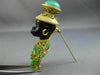 ESTATE LARGE AAA EMERALD & GREEN CARNELIAN 14KT YELLOW GOLD 3D LADY EBONY BROOCH