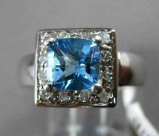 ESTATE 1.55CT DIAMOND & AAA BLUE TOPAZ 14KT WHITE GOLD CLASSIC SQUARE HALO RING