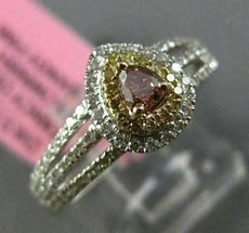 ESTATE LARGE GIA .59CT DIAMOND 18KT TRI COLOR GOLD 3D PEAR HALO ENGAGEMENT RING