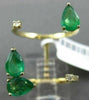 ESTATE LARGE 1.40CT DIAMOND & AAA EMERALD 14KT YELLOW GOLD DOUBLE PEAR FUN RING