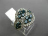 ESTATE WIDE 2.0CT ROUND WHITE & FANCY BLUE DIAMOND 14K WHITE GOLD 3D FLOWER RING