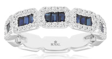 1.27CT DIAMOND & AAA SAPPHIRE 14KT WHITE GOLD EMERALD CUT & ROUND WEDDING RING