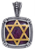 ESTATE LARGE AAA RUBY ROOT 18KT YELLOW GOLD & 925 SILVER STAR OF DAVID PENDANT