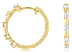 .52CT DIAMOND 14KT YELLOW GOLD 3D ROUND BY THE YARD HUGGIE HOOP HANGING EARRINGS