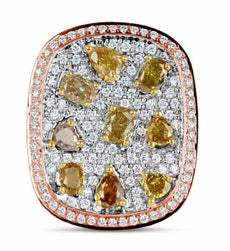 EXTRA LARGE 3.2CT MULTI COLOR DIAMOND 18K TRI COLOR GOLD ETOILE ANNIVERSARY RING
