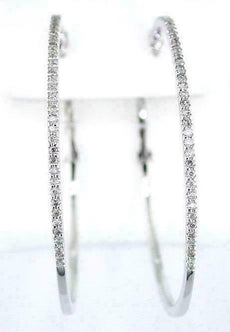 .40CT DIAMOND 14KT WHITE GOLD 3D CLASSIC 2mm HOOP HANGING EARRINGS