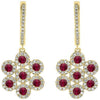 1.02CT DIAMOND & AAA RUBY 14KT YELLOW GOLD FLOWER LEVERBACK HANGING EARRINGS