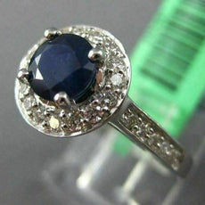 ESTATE 1.31CT DIAMOND & AAA SAPPHIRE 18KT WHITE GOLD 3D HALO ENGAGEMENT RING