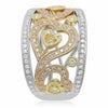 LARGE 1.50CT MULTI COLOR DIAMOND 18KT TWO TONE GOLD FILIGREE LOVE HEART EARRINGS