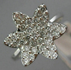 ESTATE .74CT ROUND DIAMOND 18K WHITE GOLD 3D FLOWER STAR OF DAVID PAVE LOVE RING