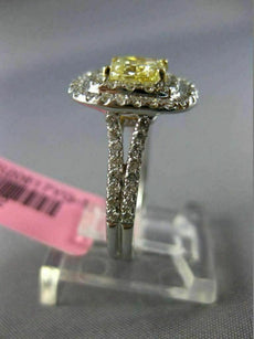 ESTATE LARGE GIA 2.04CT DIAMOND 18K TWO TONE GOLD 3D CUSHION CUT ENGAGEMENT RING