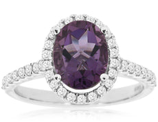 LARGE 2.44CT DIAMOND & AAA AMETHYST 14KT WHITE GOLD OVAL & ROUND ENGAGEMENT RING
