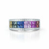 2.55CT DIAMOND & AAA MULTI COLOR SAPPHIRE 14KT WHITE GOLD PRINCESS TWO ROW RING