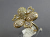 LARGE 1.60CT DIAMOND 14KT YELLOW GOLD ROUND & PEAR SHAPE FLOWER ROSE LOVE RING