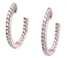 .83CT DIAMOND 18KT WHITE GOLD 3D CLASSIC INSIDE OUT OVAL HOOP HANGING EARRINGS