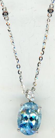3.38CT DIAMOND & AAA AQUAMARINE 14K WHITE GOLD OVAL & ROUND FLOWER LOVE NECKLACE