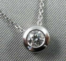 ESTATE .25CT ROUND DIAMOND BEZEL SOLITARE 14K WHITE GOLD PENDANT W/ CHAIN #19149
