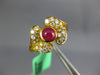 ESTATE .90CT DIAMOND & AAA RUBY 18KT YELLOW GOLD 3D FLOWER LEAF FUN RING