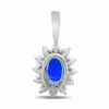 ESTATE .82CT DIAMOND & AAA OVAL SAPPHIRE 18K WHITE GOLD 3D HALO FLOATING PENDANT