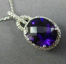ESTATE LARGE 4.41CT DIAMOND & AAA AMETHYST 14KT WHITE GOLD HALO FLOATING PENDANT