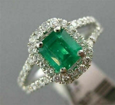 ESTATE 1.28CT DIAMOND & AAA EMERALD 14KT WHITE GOLD SQUARE HALO ENGAGEMENT RING