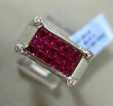 ESTATE WIDE 1.88CT DIAMOND & AAA RUBY 18KT WHITE GOLD ETOILE RECTANGLE MENS RING