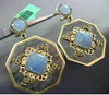 ESTATE LARGE 1.12CT BLACK DIAMOND & AVENTURINE 18K YELLOW GOLD FILIGREE EARRINGS