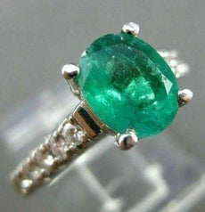 ESTATE 1.50CT DIAMOND & AAA EMERALD 14KT WHITE GOLD OVAL ENGAGEMENT RING #12490