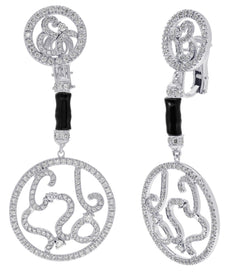 LARGE 6.77CT DIAMOND & AAA ONYX 18K WHITE GOLD CIRCULAR CHANDELIER FUN EARRINGS
