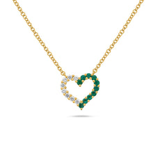 .22CT DIAMOND & AAA EMERALD 14KT YELLOW GOLD OPEN HEART ADJUSTABLE LOVE NECKLACE