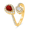 LARGE 1.19CT DIAMOND & AAA RUBY 14K YELLOW GOLD PEAR SHAPE DOUBLE SOLITAIRE RING