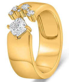 WIDE .69CT DIAMOND 14KT YELLOW GOLD 3D CUSHION & ROUND 7 STONE TENSION LOVE RING
