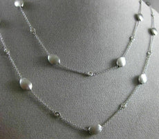 ESTATE LONG 1.20CT DIAMOND 14K WHITE GOLD 3D OVAL BY THE YARD MATTE FUN NECKLACE