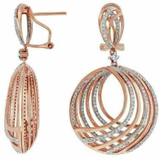 ESTATE LARGE 1.55CT DIAMOND 14KT ROSE GOLD CIRCULAR CRISS CROSS HANGING EARRINGS